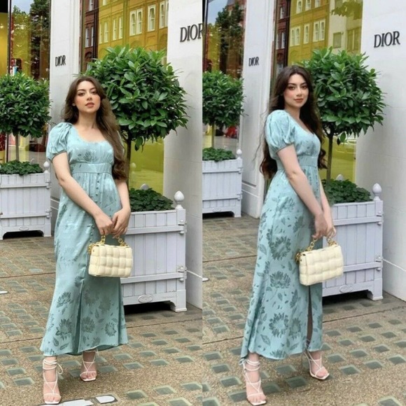 Zara Floral Jaquard Sage Green Dress, Size M - Picture 3 of 9